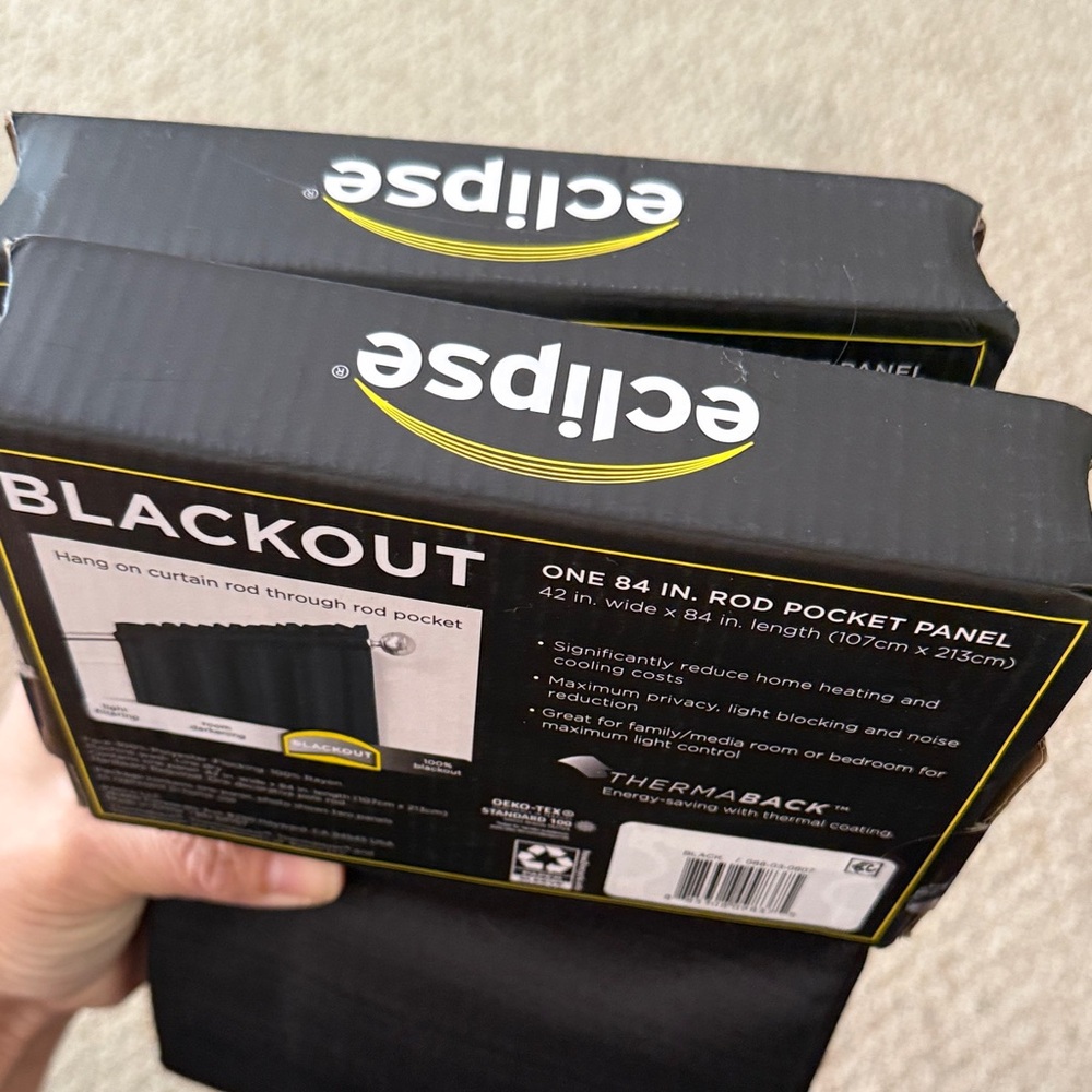 NWT Eclipse Blackout Curtain Panels in Black - Pack of 2 - Picture 7 of 13